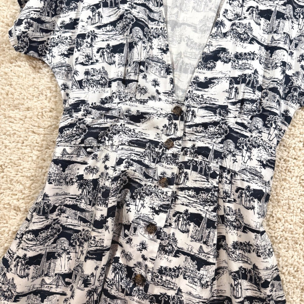 Marine Layer Summer Toile San Francisco Button Front Mini Dress L Coastal - Picture 6 of 7